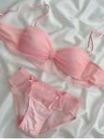 Mesh Bow No Ring Bikini Set