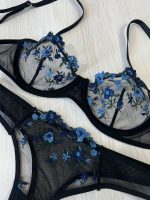 Premium Flower Transparent Bikini Set - Black - Image 14